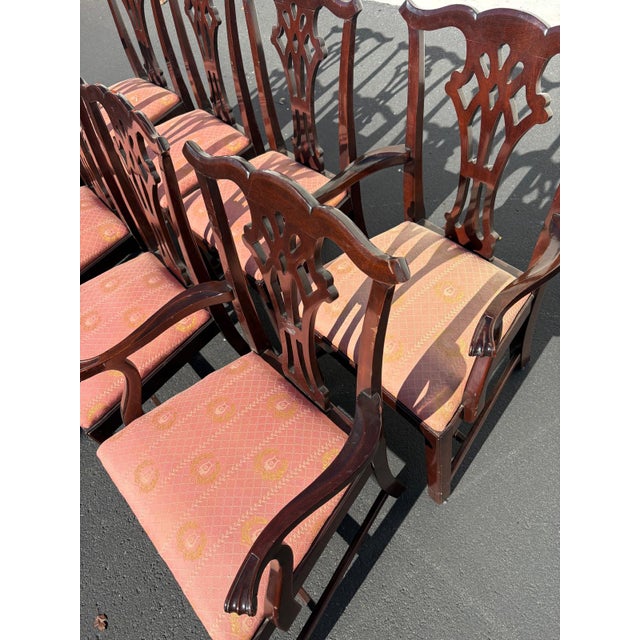 Pink Set of 8 Vintage Chippendale Style Dining Chairs With Solid Mahogany Frames For Sale - Image 8 of 11