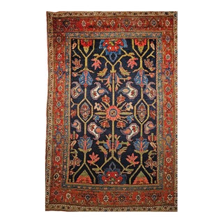 Antique Persian Mahal Sultanabad Rug, Hand-Knotted Wool, Geometric Pattern, 4x7, Navy & Red For Sale