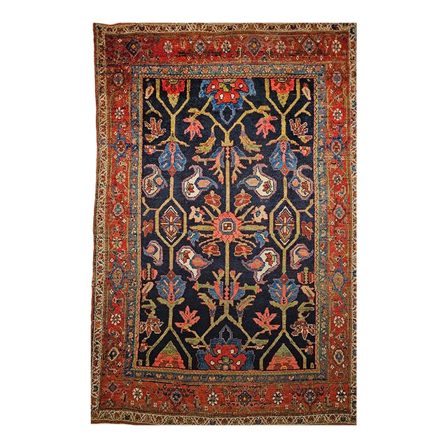 Antique Persian Mahal Sultanabad Rug, Hand-Knotted Wool, Geometric Pattern, 4x7, Navy & Red For Sale