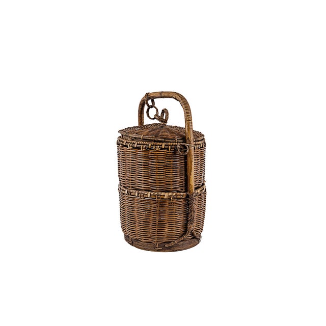 Vintage Antique Small 2 (Two) Tier Chinese Wedding Basket With Linked Lid For Sale In Tulsa - Image 6 of 15