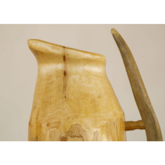 Wood Rustic Handcarved Decorative Wooden Tankard With Antler Handle - Artisan Signed & Dated For Sale - Image 7 of 13