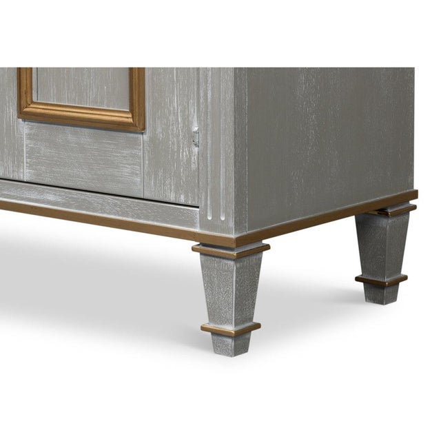 Wood Louis XVI Buffet in Gray and Gold, 60 Inches For Sale - Image 7 of 12