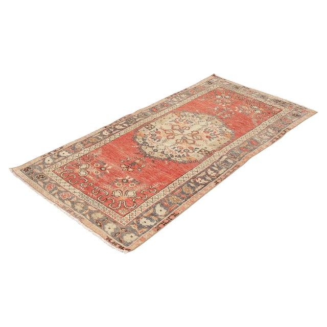 Mid-Century Modern Mid 20th Century Vintage Small Turkish Oushak Rug For Sale - Image 3 of 7