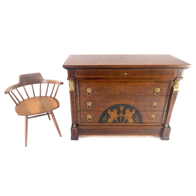 Bronze Mounts & Pulls Burl Wood Inlay Neoclassical 4 Drawers 48" Dresser MINT! For Sale - Image 10 of 14