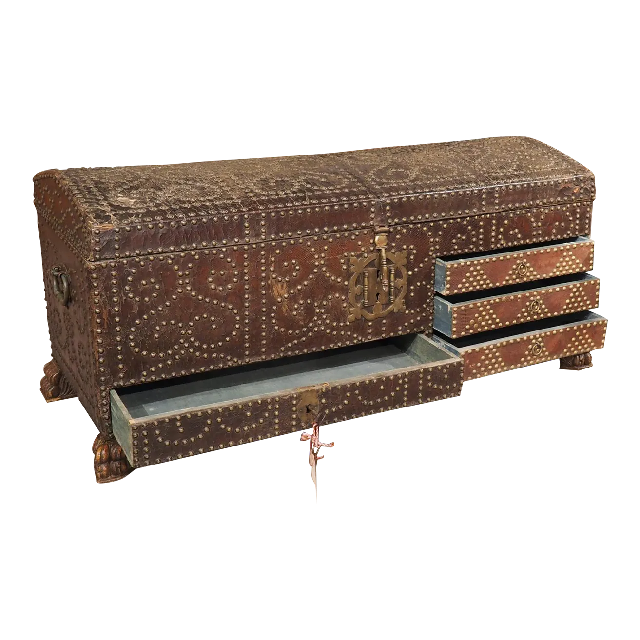 18th Century Spanish Studded Leather Trunk With Lockable Compartments |  Chairish