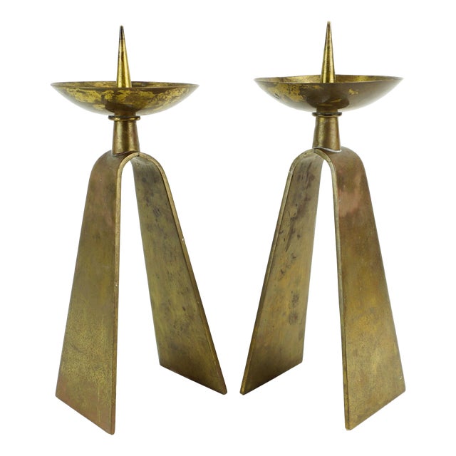 Mid-Century Modern Brass Candleholders, 1950s, Set of 2 For Sale