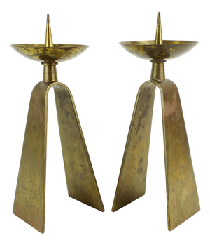 Mid-Century Modern Brass Candleholders, 1950s, Set of 2