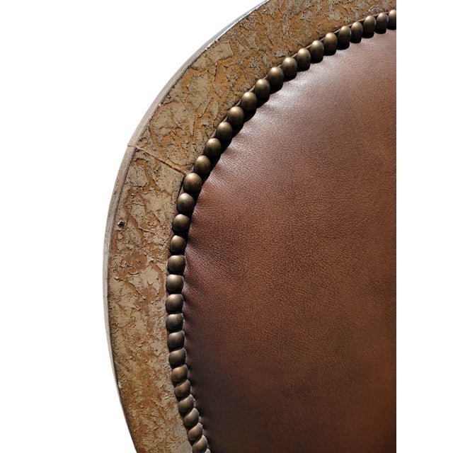 Brown French Louis XV Revival Leather Fauteuil Lounge Chair With Pierced Fretwork Back For Sale - Image 8 of 14