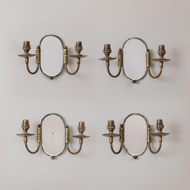 French 1940s Pair of French Brass and Mirror Sconces For Sale - Image 3 of 15
