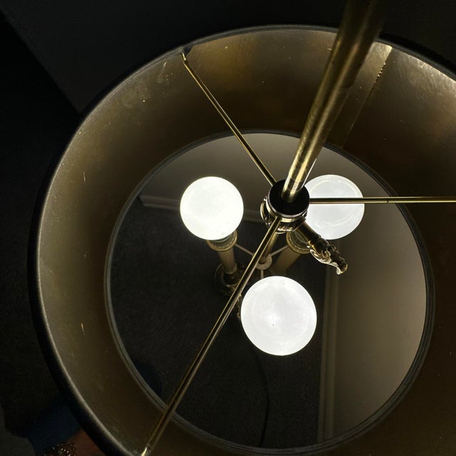 Metal Vintage Stiffel Brass Bouillotte 3-Light French Table Lamp Black Gold Tole Shade For Sale - Image 7 of 17