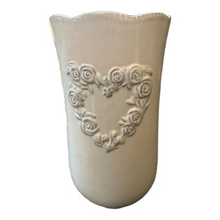 1990s Burtan & Burtain Hand Painted Vase With Raised Heart of Gray Roses For Sale