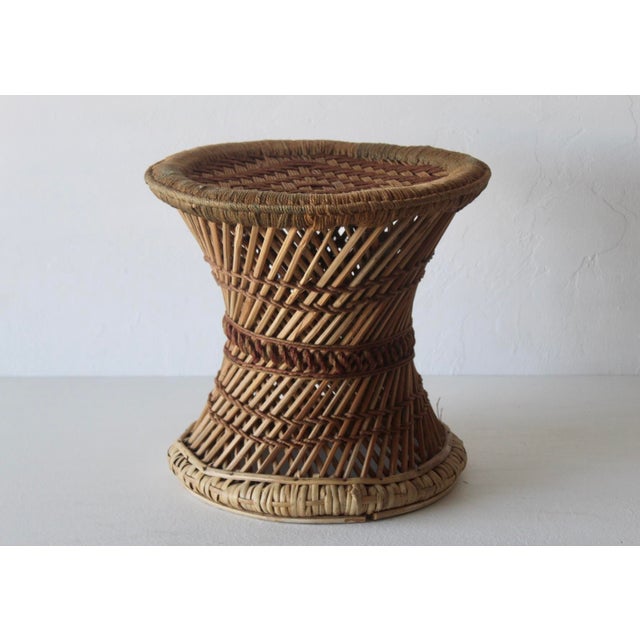1970s Vintage Woven Bamboo Rattan Woven Cane Wicker Stool Mid-Century For Sale - Image 5 of 17