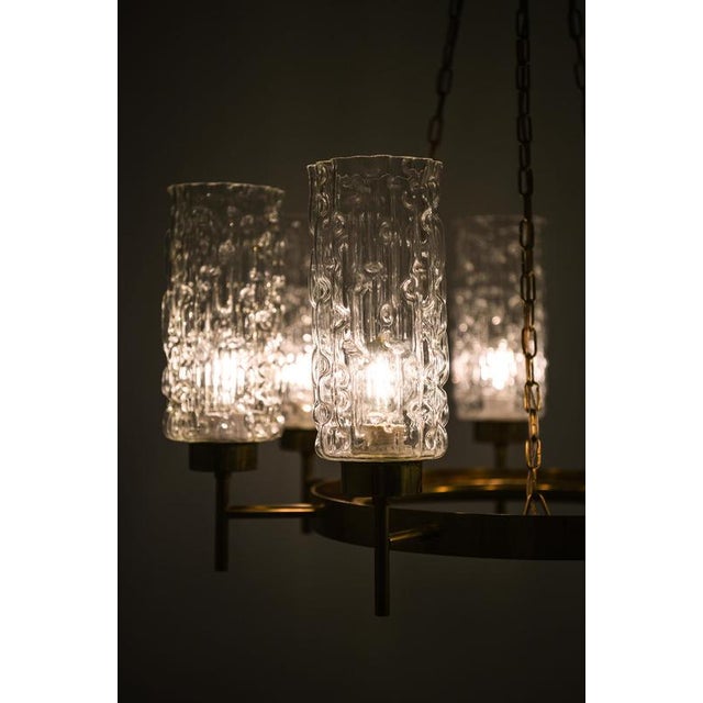 Metal Chandelier in Brass and Glass by Carl Fagerlund, 1950s For Sale - Image 7 of 12