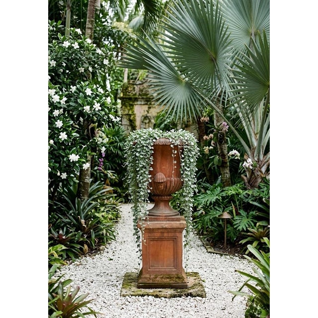 Vintage Italian Terracotta Garden Urn on Pedestal For Sale - Image 11 of 12