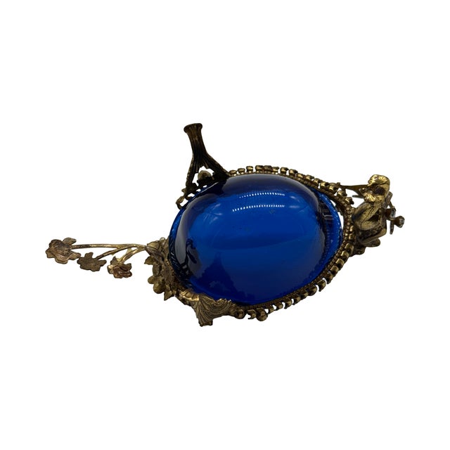 Metal Antique Cherub Cobalt Glass Gilt Metal Vanity Dish For Sale - Image 7 of 15