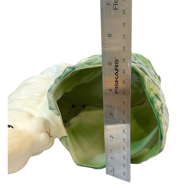 Vintage Italian Majolica Rabbit & Cabbage Cachepot Planter – 9" For Sale - Image 11 of 11