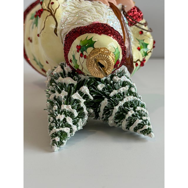 Cream Patricia Breen “Holly’s” Santa Hand-Painted Glass Christmas Ornament For Sale - Image 8 of 12