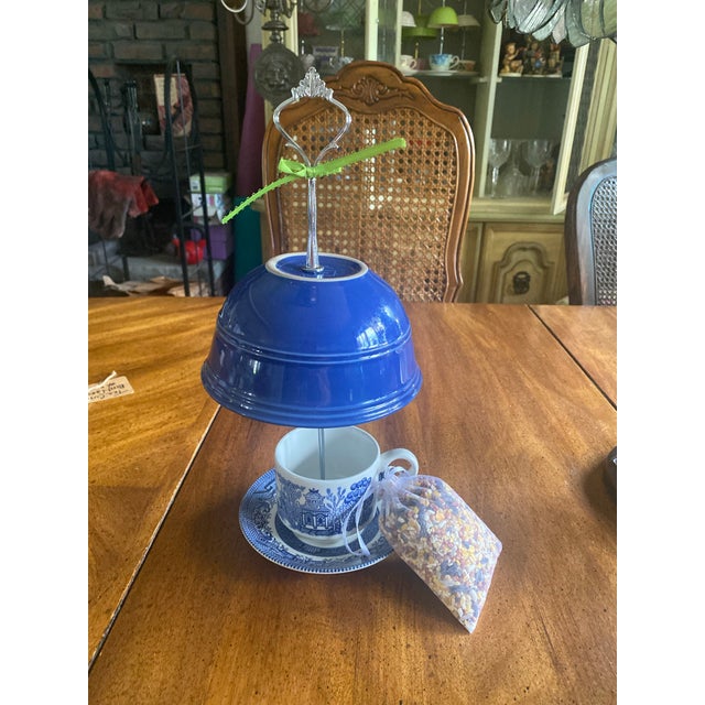 American Churchill Blue Willow Teacup Bird Feeder For Sale - Image 3 of 12