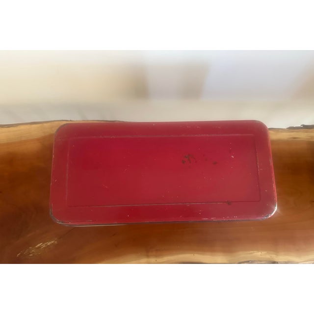 Mid-Century Modern Vintage Mid-Century Floral Tin Bread Box With Red Lid For Sale - Image 3 of 6