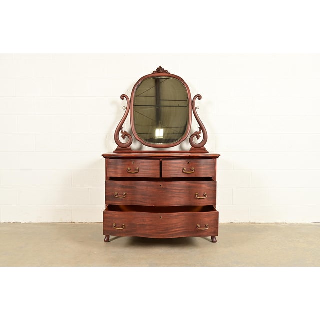 Late 19th Century Early Widdicomb Antique Victorian Carved Mahogany Serpentine Front Dresser With Mirror, Circa 1890s For Sale - Image 5 of 18