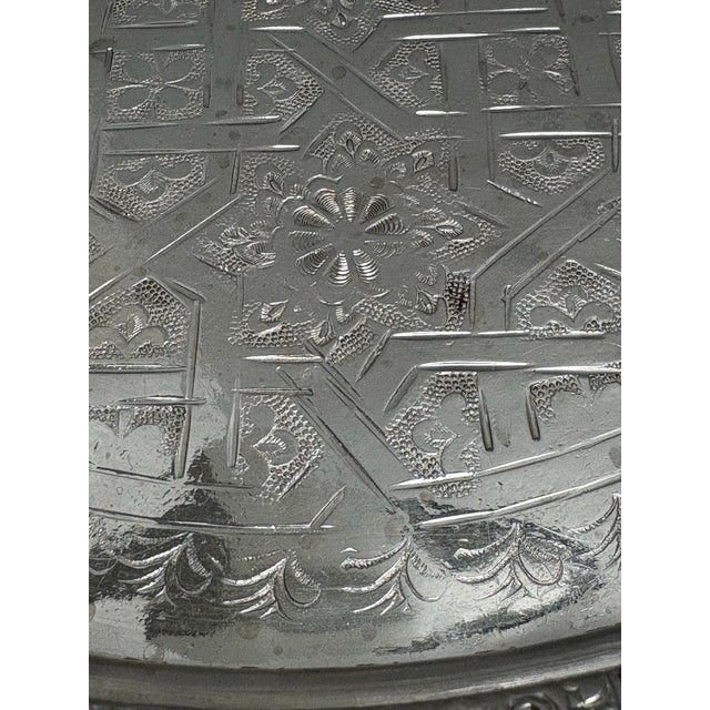 Silver Vintage Etched Moroccan Silver Tea Tray, Accent Tray For Sale - Image 8 of 12