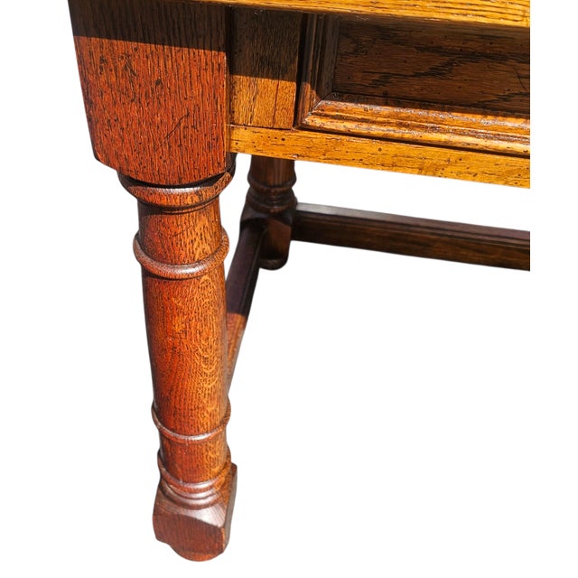 Brown Vintage Oak Herringbone Design Parquetry Writing Desk by Century For Sale - Image 8 of 10