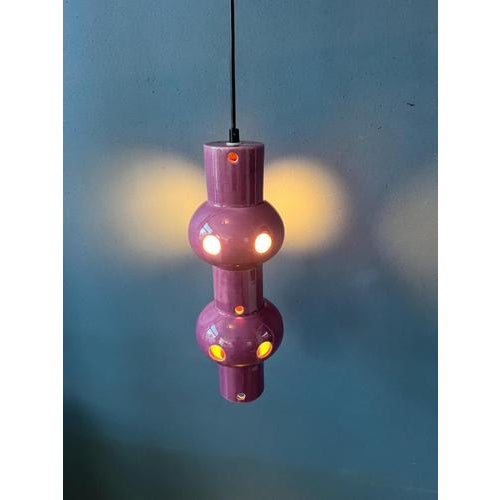 Vintage Pink-Purple Ceramic Pendant Lamp, West Germany For Sale - Image 3 of 13