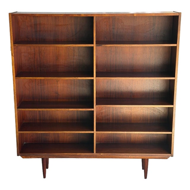 Rosewood Bookcase Large Open Double Column Shelving Unit Vintage Denmark 1960s For Sale