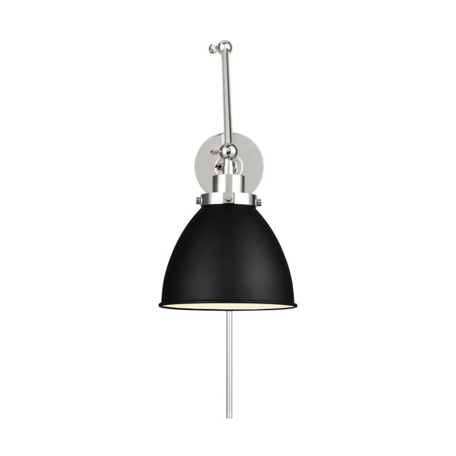 Contemporary Chapman & Myers by Visual Comfort Studio Wellfleet Double Arm Dome Task Sconce, Midnight Black & Polished Nickel For Sale - Image 3 of 5