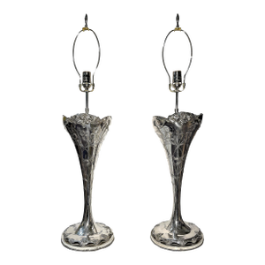 Antique Chased Large Silver Chalice Table Lamp Pair