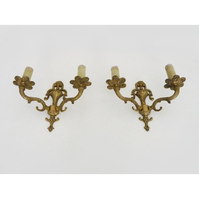 Gilt Bronze 2-Arm Fire Pot Wall Sconces, 1960s, Set of 2 For Sale - Image 4 of 9