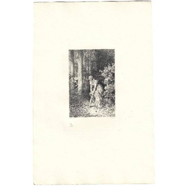 La Jarretière – From Les Dames Galantes is an original b/w etching on laid ivory-colored paper, by Émile Boilvin....