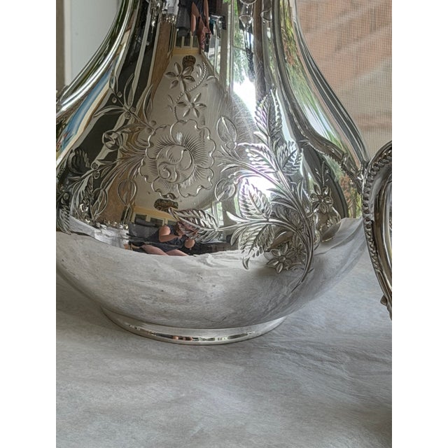 Victorian Antique Barbour Silver Co. Quadruple Plate Coffee Service, Floral Engraved, C. 1890–1910 - 4 pcs For Sale - Image 3 of 10