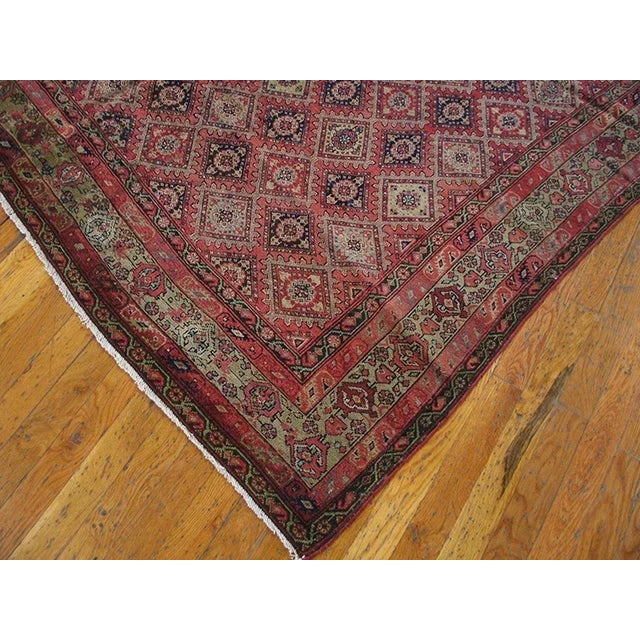 Traditional Singular Red Color With Small Dimond Pattern Design Antique W. Persian Senneh Rug For Sale - Image 3 of 4