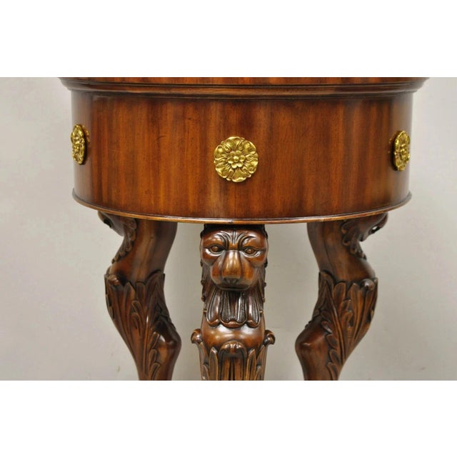 Traditional Maitland Smith Regency Style Mahogany Carved Lion Leather Base Cellarete Planter For Sale - Image 3 of 12