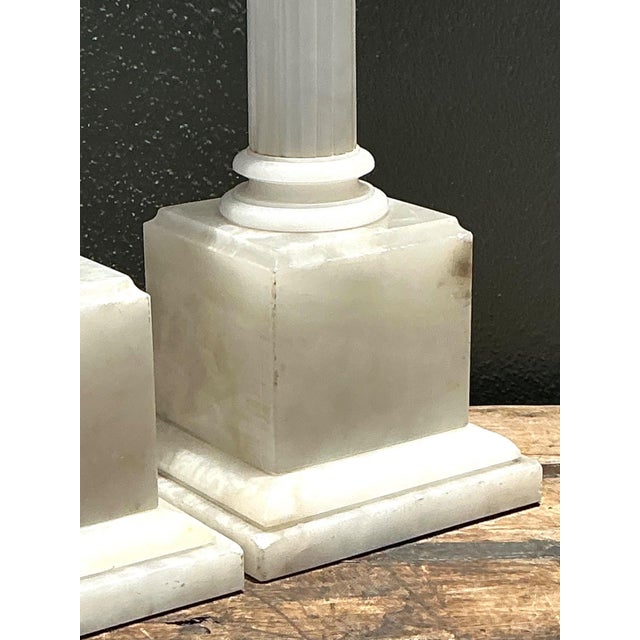 Vintage Alabaster Column Table Lamps - A Pair For Sale - Image 4 of 15