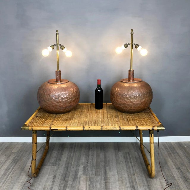 Huge Copper & Brass Table Lamps, Italy, 1970s, Set of 2 For Sale - Image 6 of 13
