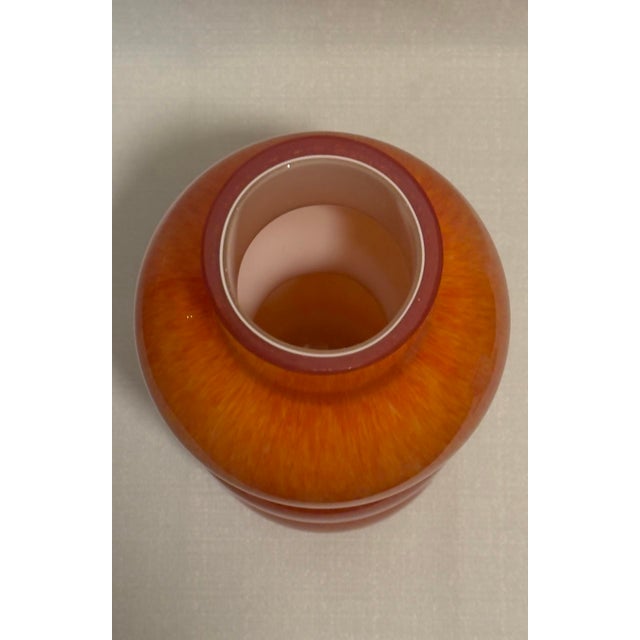 Global Views Late 20th Century Modern Global Views Tangerine “ Macchia” Mottled Art Glass Triple Gourd Totem Vase by Turtle and Crane - Palm Beach Regency Style For Sale - Image 4 of 11