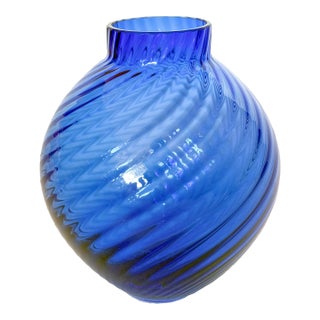 Vintage Tiffany & Co. Cobalt Blue Optic Blown Glass Vase, Signed For Sale