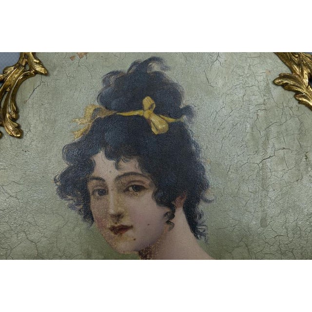 French Art Nouveau Painted Portrait in a Louis XV Style Bronze Frame, 1900s For Sale - Image 11 of 18