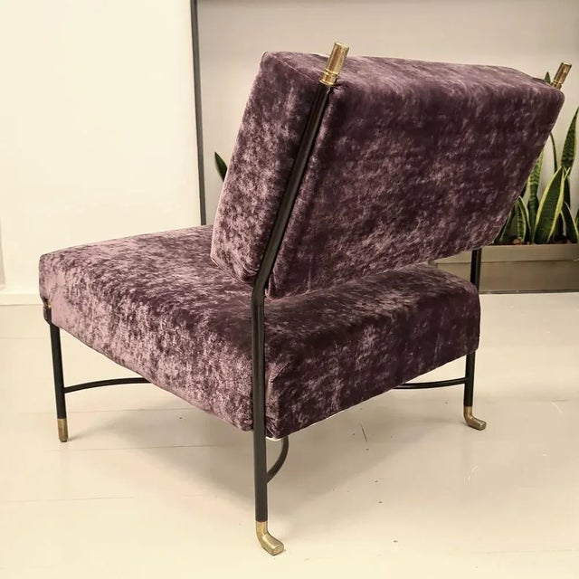 Vintage Purple Velvet armchair in Black Rod Frame and Brass Finials from Poltrona, 1950s For Sale - Image 6 of 7