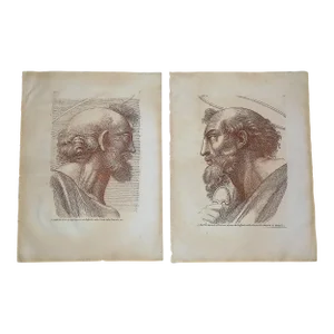 Antique 18th Century Raphael Elephant Folio Sepia Etchings "St. Peter & St. Paul" - a Pair