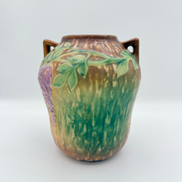 Art Nouveau Wisteria Art Pottery Vase With Handles, Early 20th Century Relief Floral For Sale In Richmond - Image 6 of 7