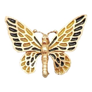 Vintage 1970 Napier Black Yellow Plique-a-Jour Butterfly Brooch For Sale