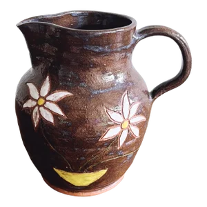 Vintage Stoneware Pottery Handmade Floral Pitcher