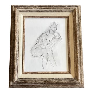 1970’s Original Matisse Style Female Nude Charcoal Study Drawing Modernist Frame For Sale