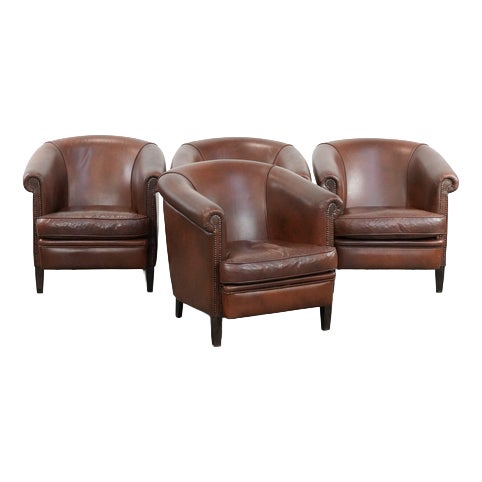 Club Chairs in Cowhide Leather, Set of 4 For Sale