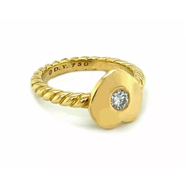 David Yurman Diamond 18k Yellow Gold Heart Cable Ring, Size 6.5 For Sale In Miami - Image 6 of 7