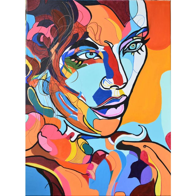 Chromatic Abstract Fauvist Portrait Painting by Percy Rivera For Sale