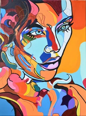 Chromatic Abstract Fauvist Portrait Painting by Percy Rivera